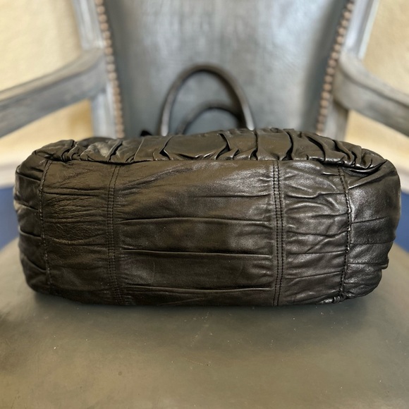 PRADA Ruched Gaufre Leather Top Handle Bag Crossbody Handbag Buttery Soft - Picture 9 of 17